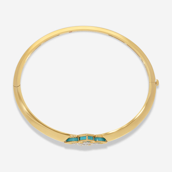 Roberto Coin Venetian Princess 18K Yellow & White Gold Turquoise and Diamond Bangle Bracelet 8883235AJBAXT