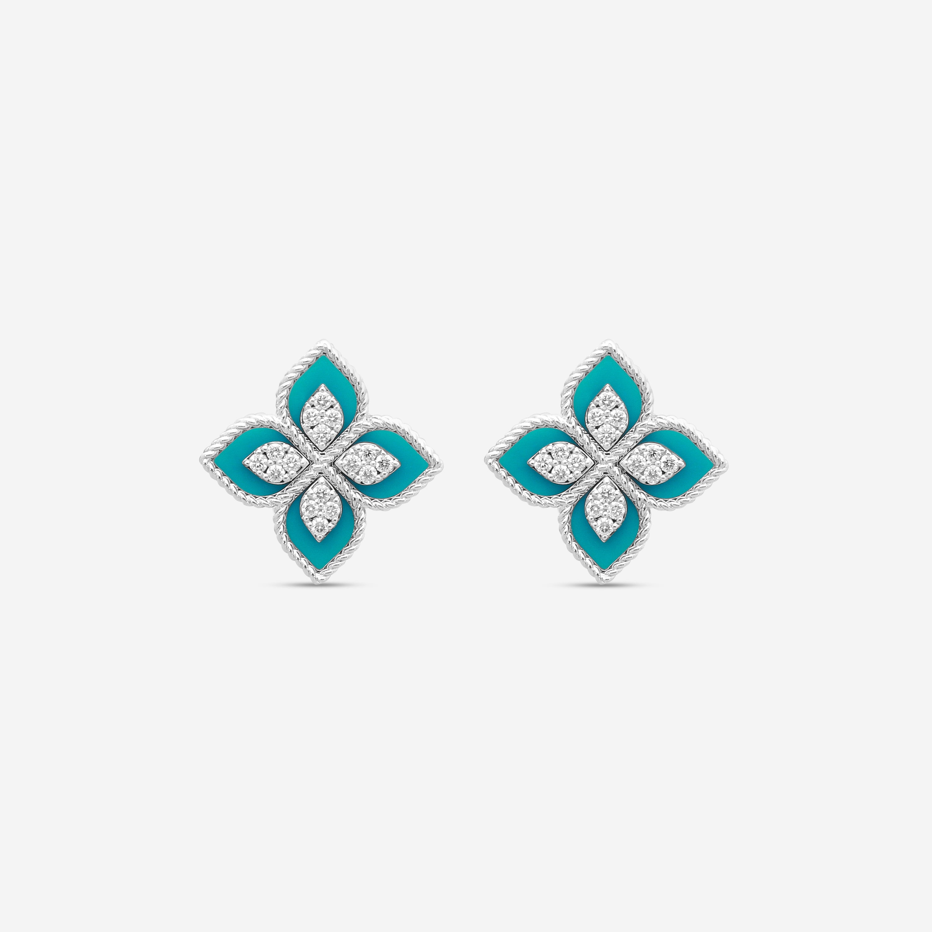 Roberto Coin 18K White Gold Diamond and Turquoise Stud Earrings 8882784AWERXT