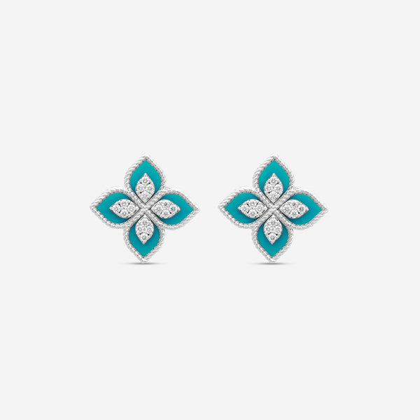 Roberto Coin 18K White Gold Diamond and Turquoise Stud Earrings 8882784AWERXT