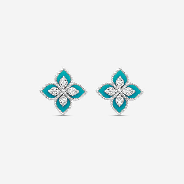 Roberto Coin Venetian Princess 18K White Gold Diamond and Turquoise Stud Earrings 8882784AWERXT - THE SOLIST