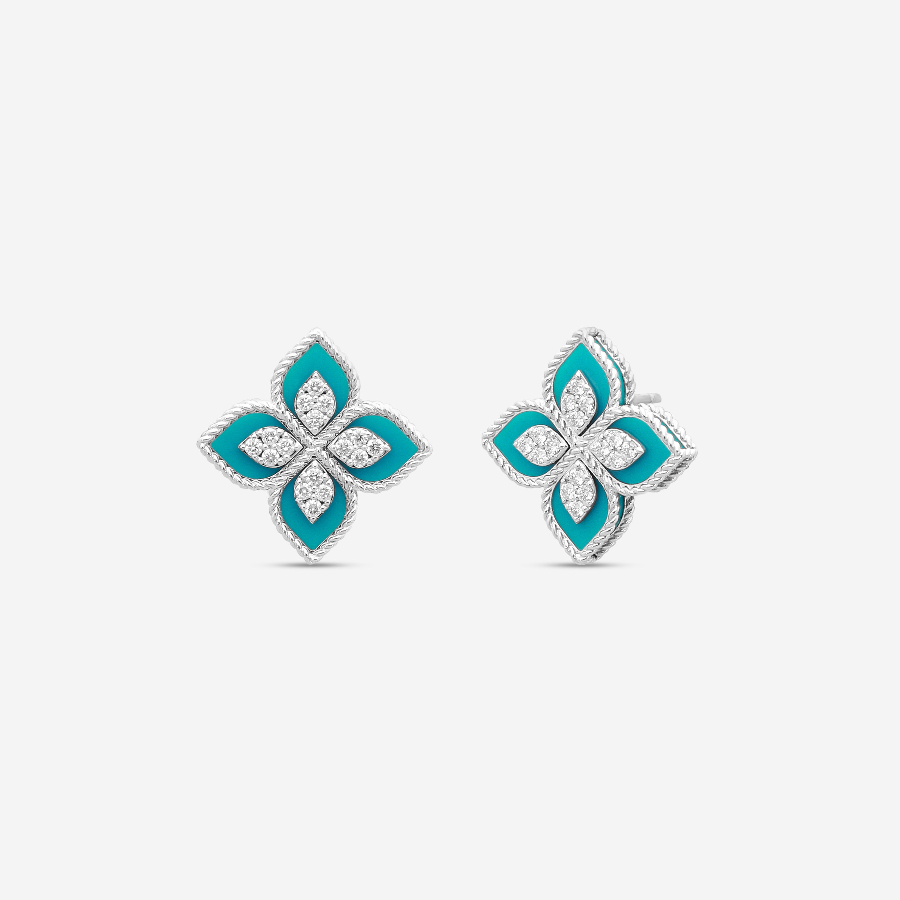 Roberto Coin 18K White Gold Diamond and Turquoise Stud Earrings 8882784AWERXT