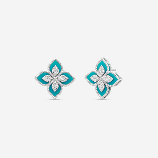 Roberto Coin Venetian Princess 18K White Gold Diamond and Turquoise Stud Earrings 8882784AWERXT - THE SOLIST