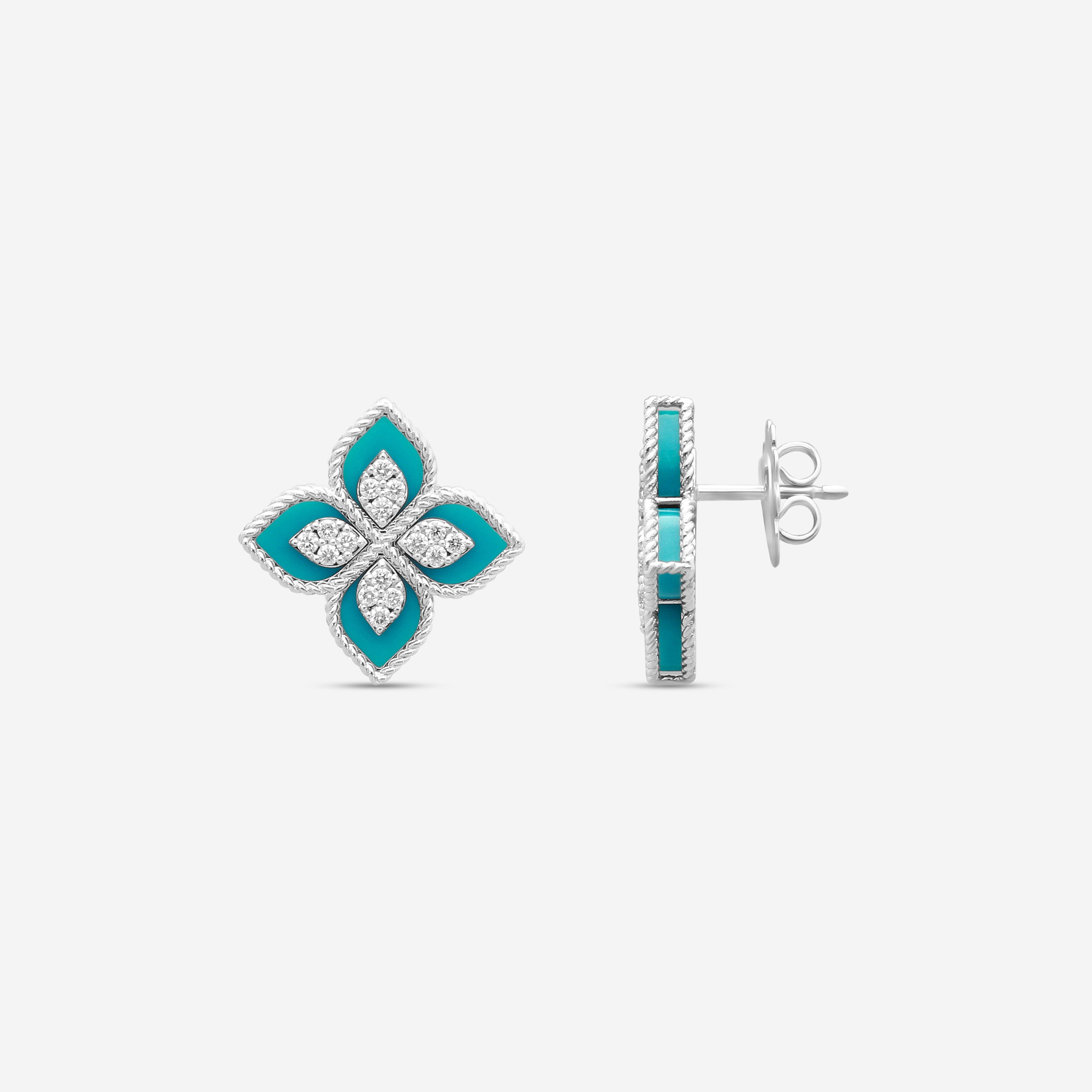 Roberto Coin 18K White Gold Diamond and Turquoise Stud Earrings 8882784AWERXT