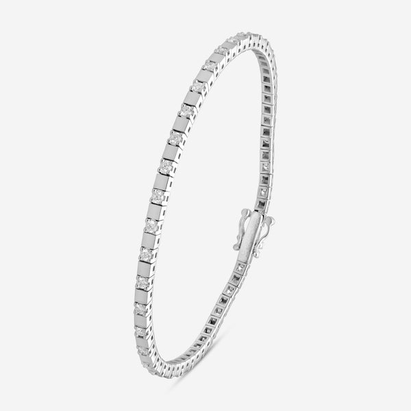 Crivelli 18K White Gold Diamond Alternating Line Tennis Bracelet B0319E-7