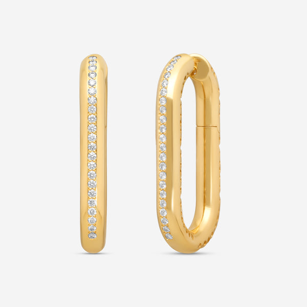 Crivelli 18K Yellow Gold Diamond Oval Pave Elongated Hoop Earrings E0298E