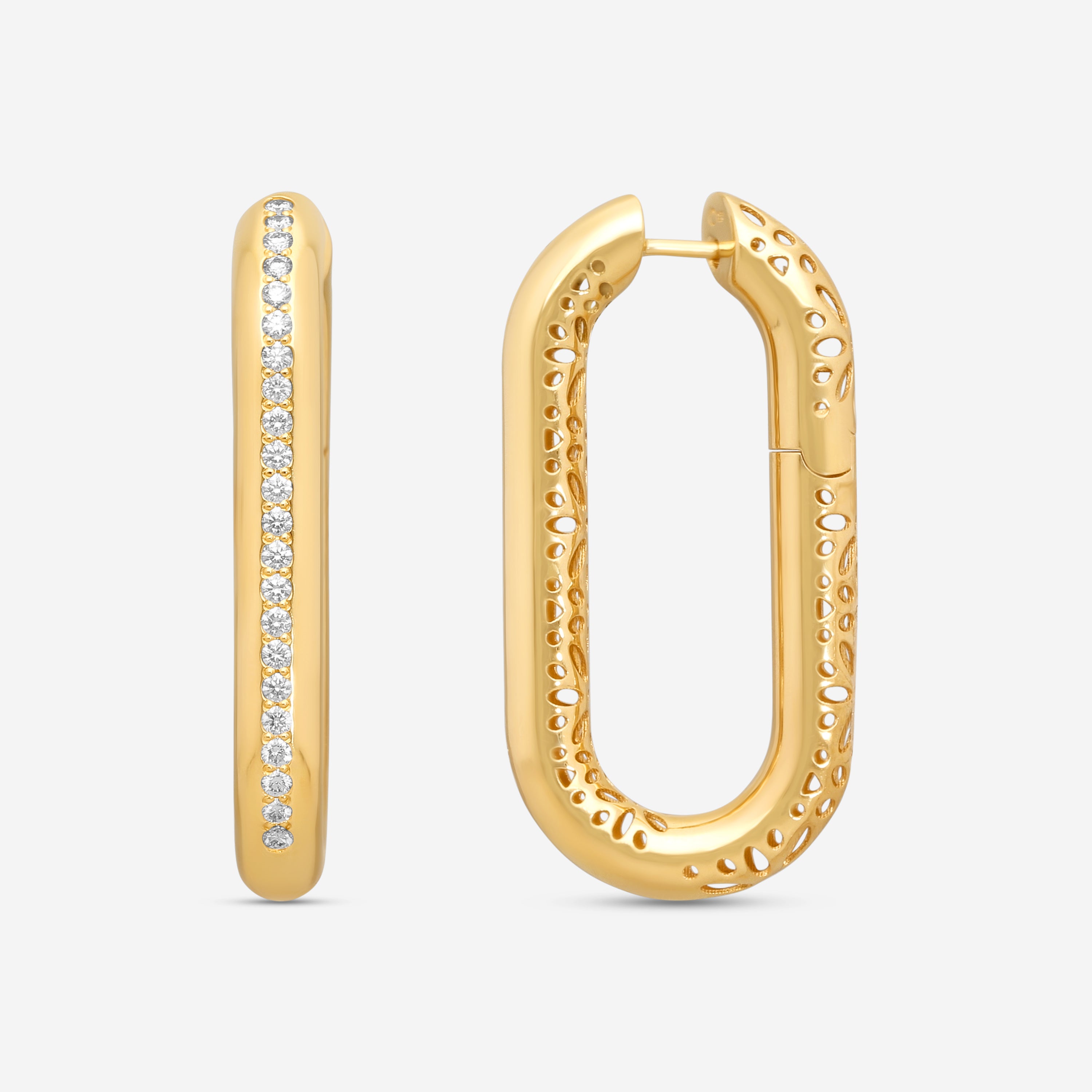 Crivelli 18K Yellow Gold Diamond Oval Pave Elongated Hoop Earrings E0298E - THE SOLIST