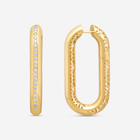 Crivelli 18K Yellow Gold Diamond Oval Pave Elongated Hoop Earrings E0298E - THE SOLIST