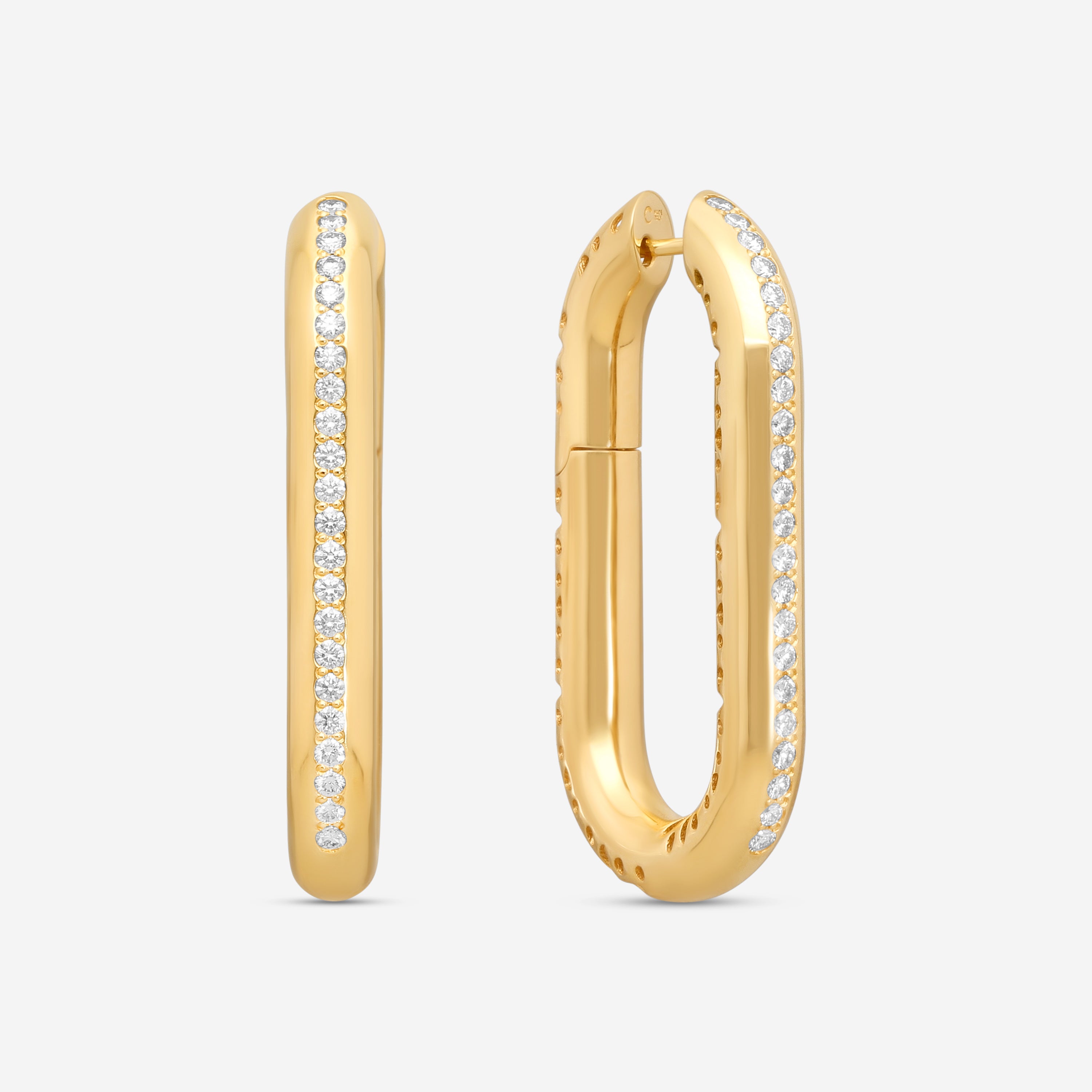 Crivelli 18K Yellow Gold Diamond Oval Pave Elongated Hoop Earrings E0298E - THE SOLIST