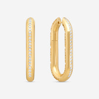 Crivelli 18K Yellow Gold Diamond Oval Pave Elongated Hoop Earrings E0298E - THE SOLIST