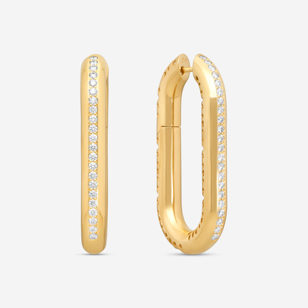 Crivelli 18K Yellow Gold Diamond Oval Pave Elongated Hoop Earrings E0298E