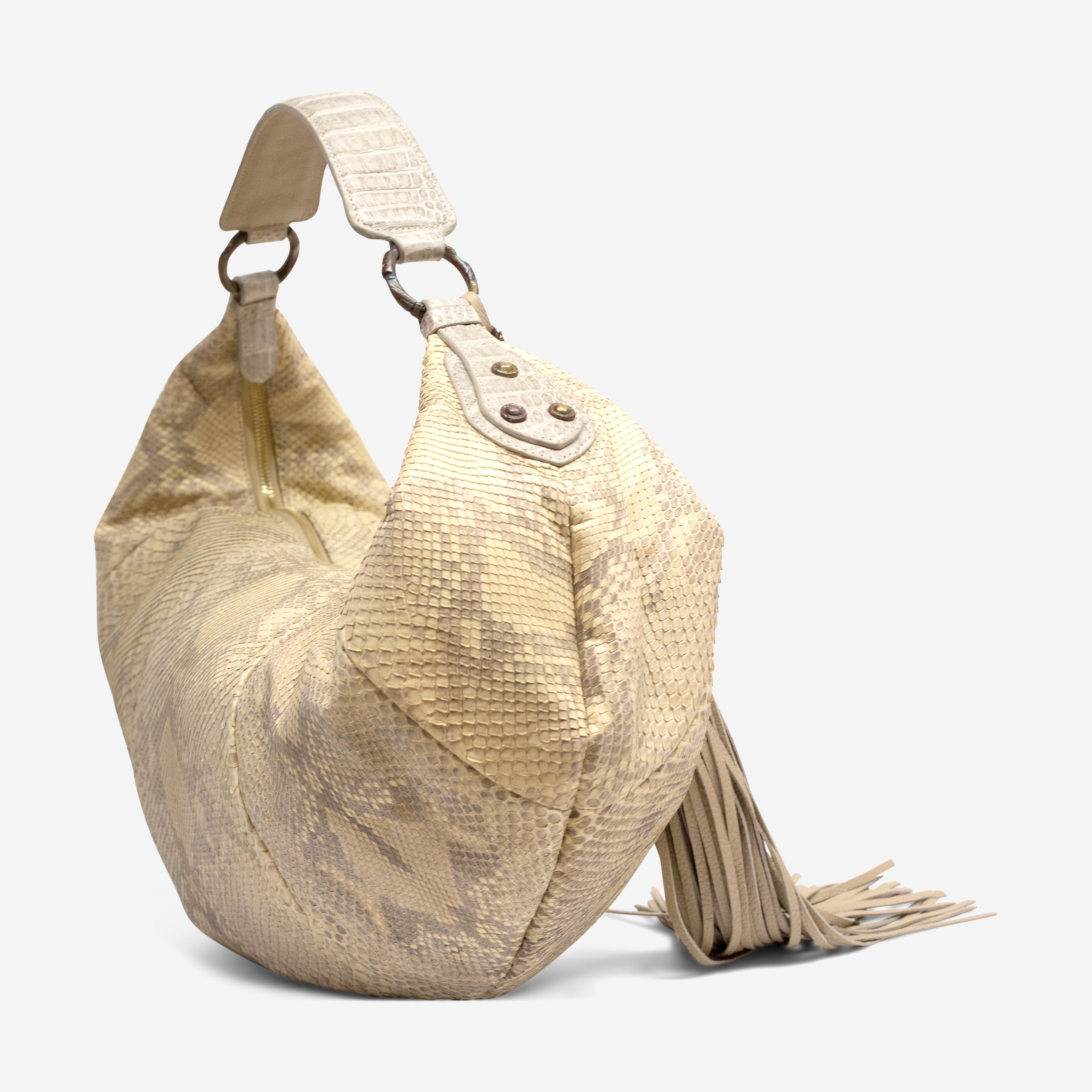 Armenta Taupe Python Leather Small Slouchy Hobo Bag 20314