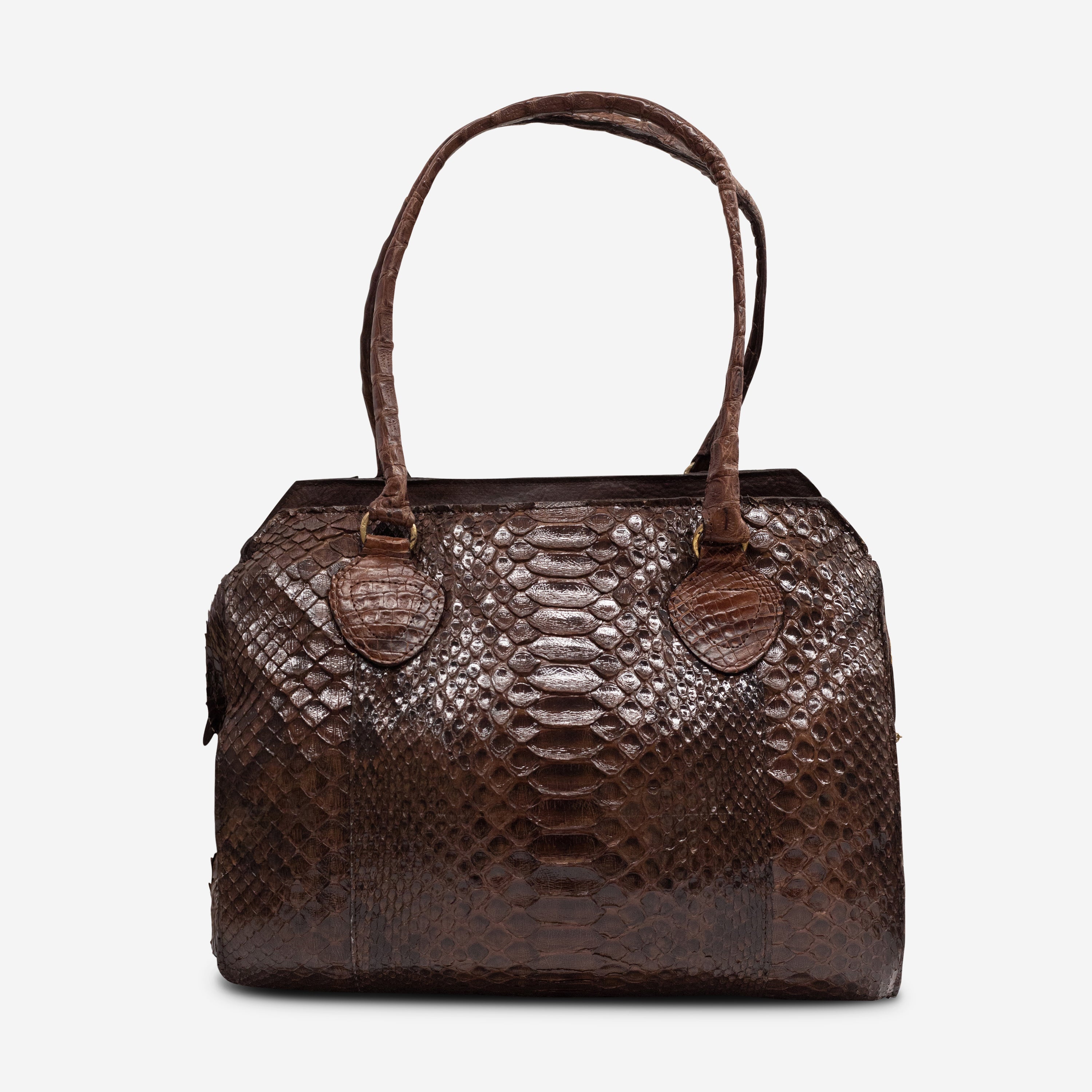 Armenta Brown Python Leather Medium Tote Bag 20329