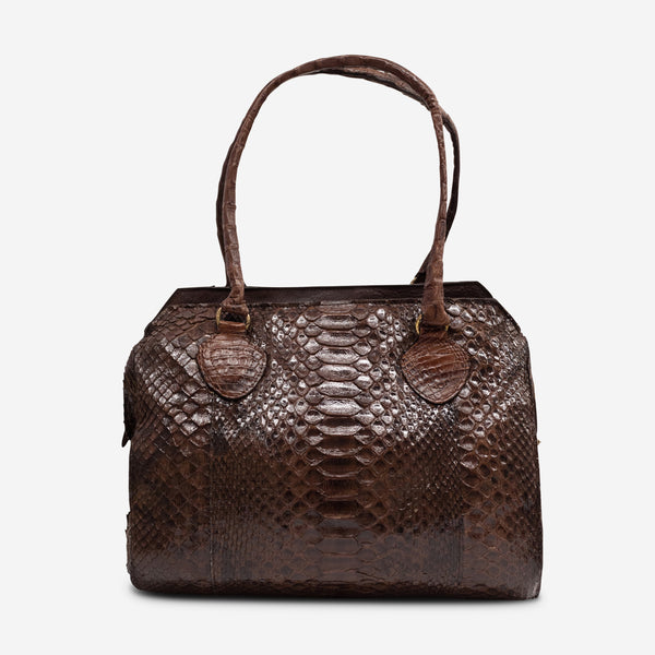 Armenta Brown Python Leather Medium Tote Bag 20329