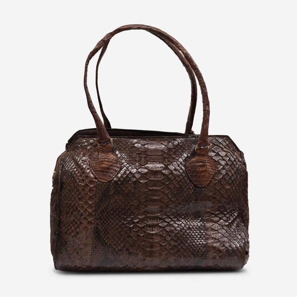Armenta Brown Python Leather Medium Tote Bag 20329