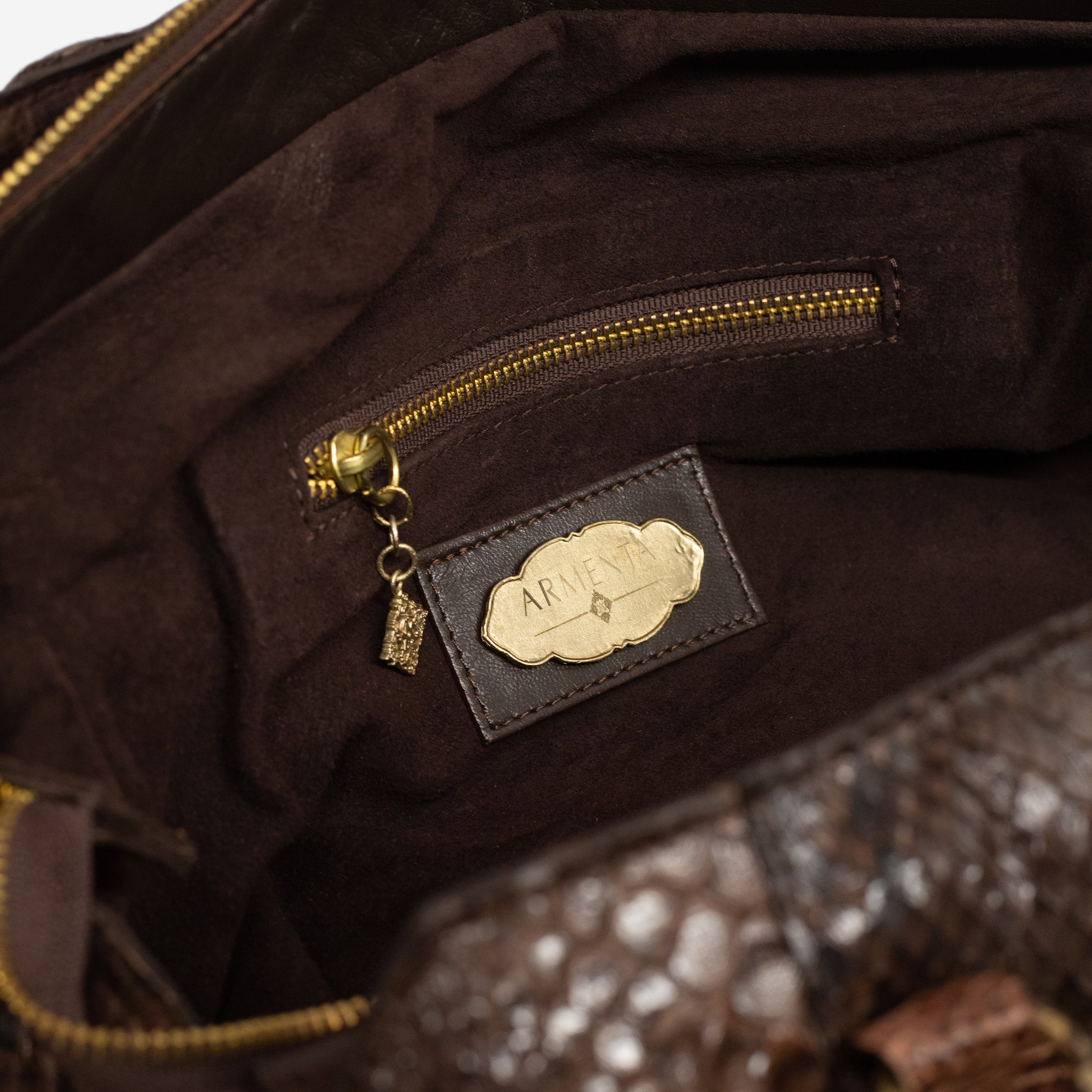 Armenta Brown Python Leather Medium Tote Bag 20329