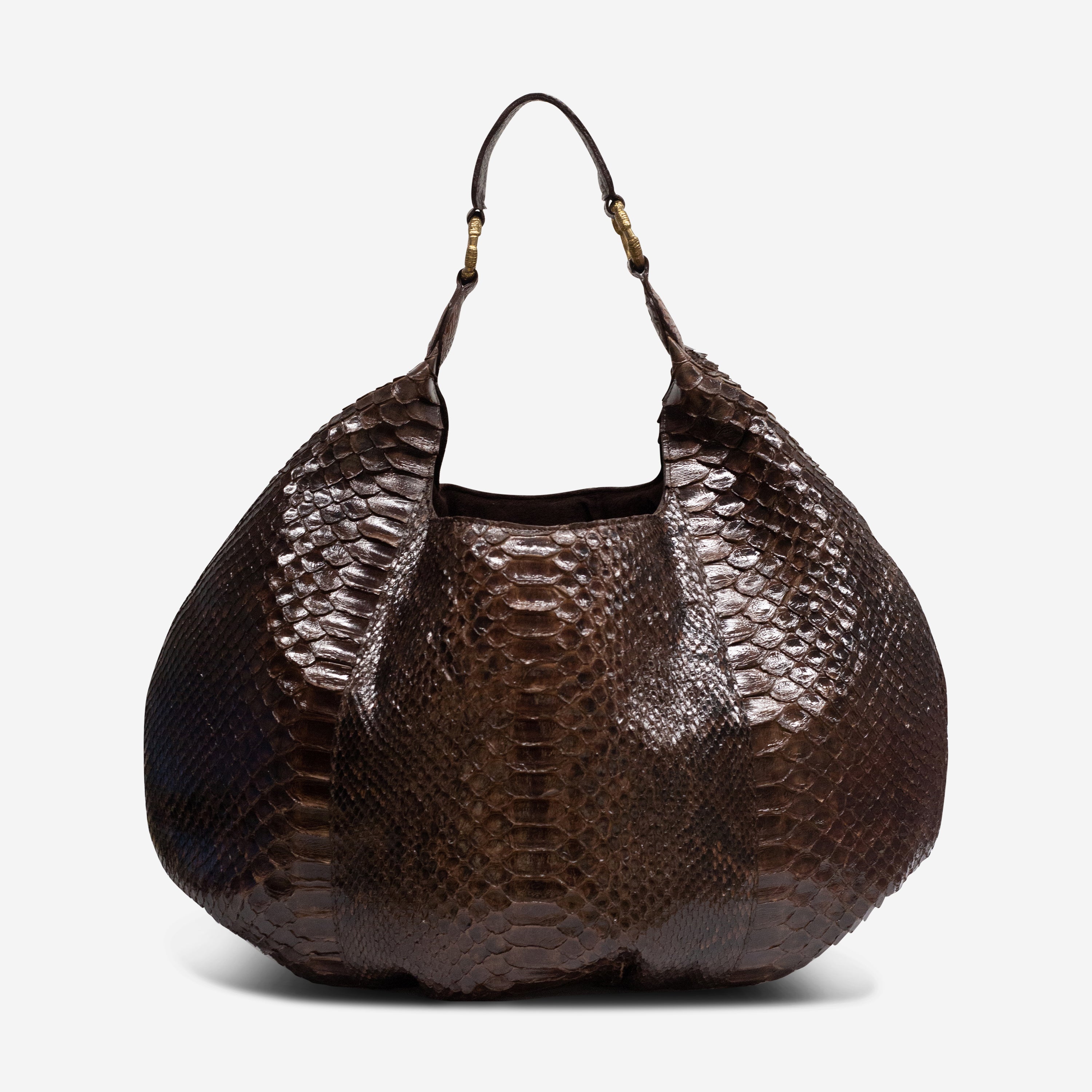 Armenta Brown Python Leather Large Slouchy Hobo Bag 20358