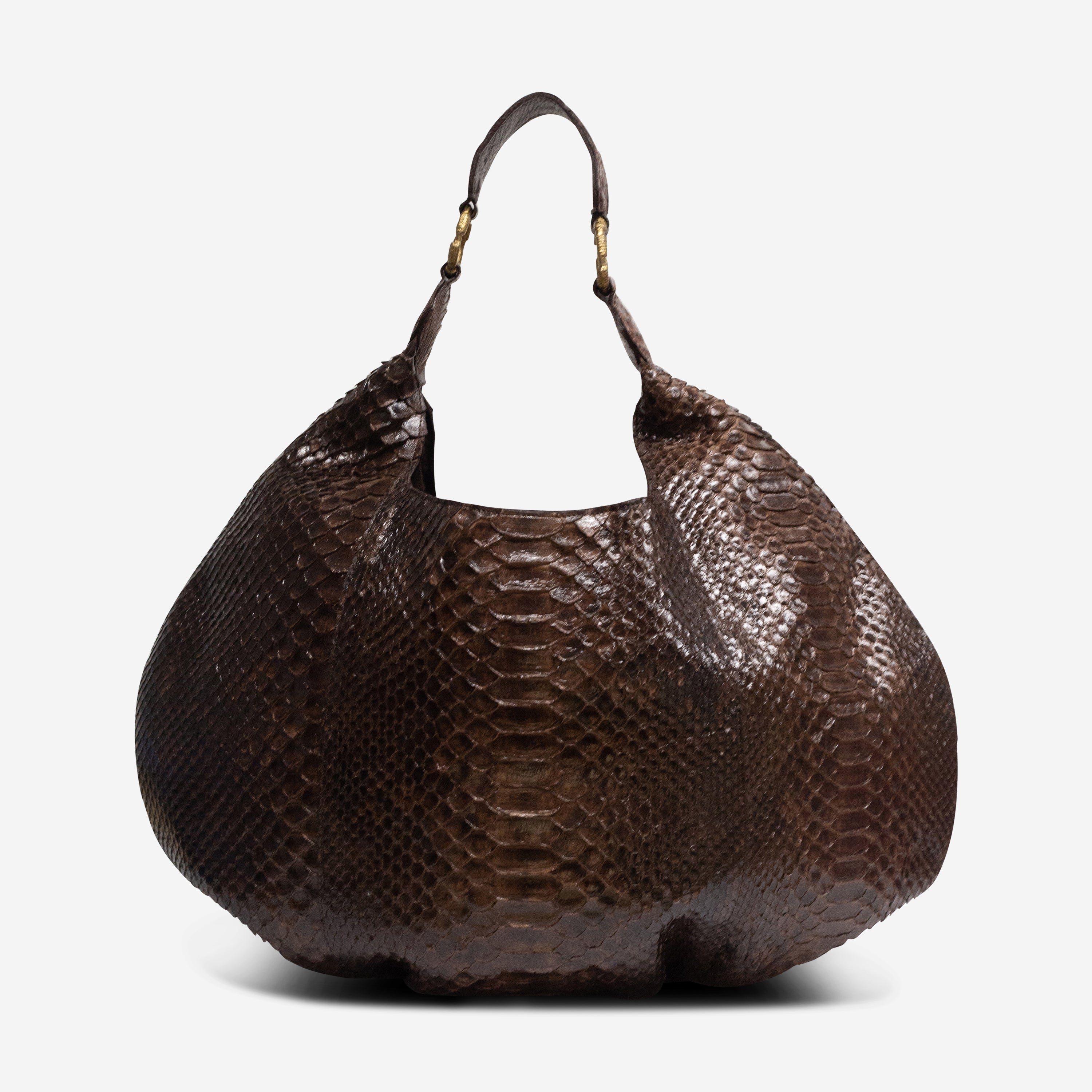 Armenta Brown Python Leather Large Slouchy Hobo Bag 20358