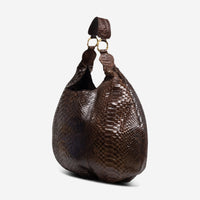 Armenta Brown Python Leather Large Slouchy Hobo Bag 20358