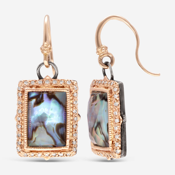 Armenta 14K Rose Gold and Grey Sterling Silver, Blue Pearl and White Diamond Drop Earrings - THE SOLIST