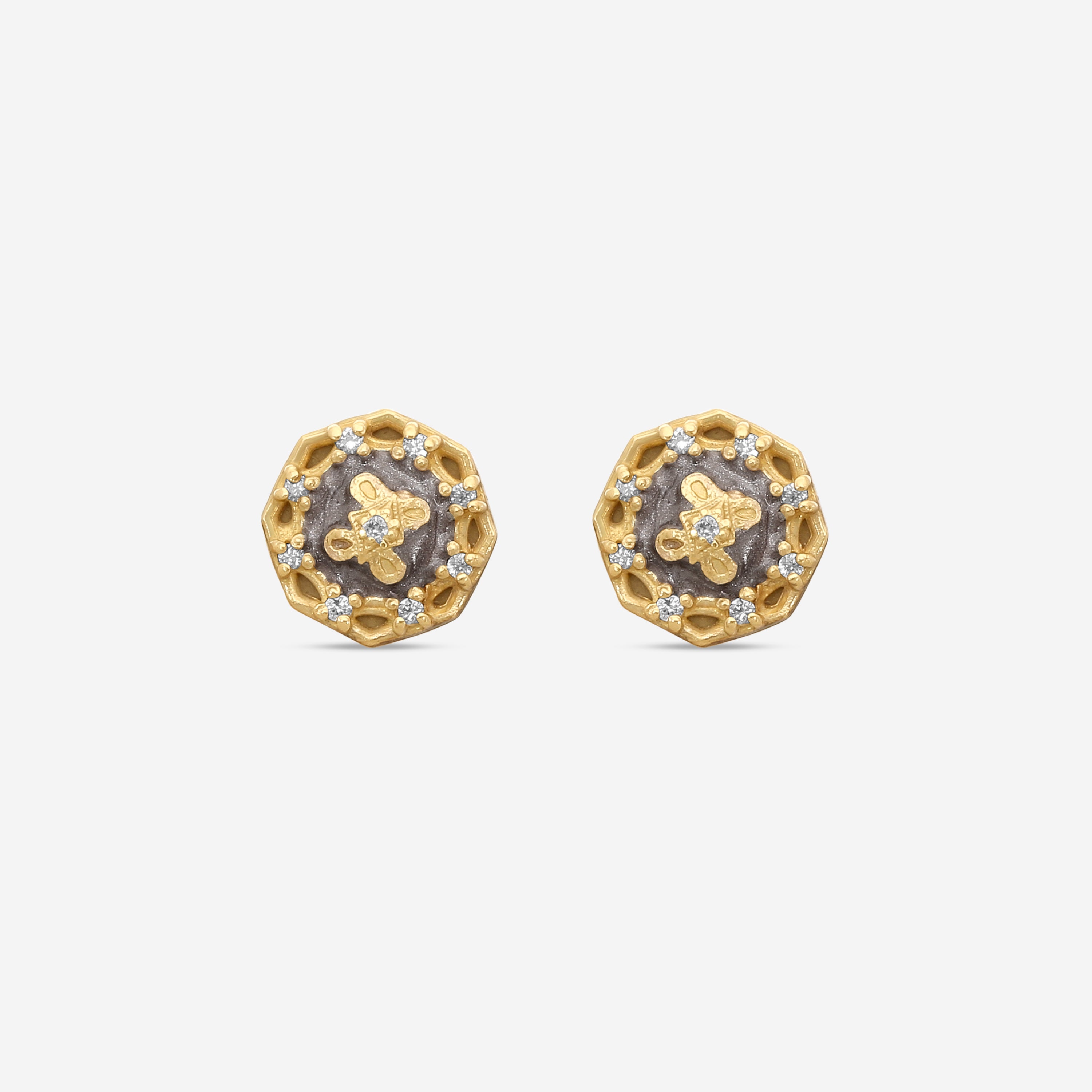 Armenta 18K Yellow Gold & Dusty Rose Enamel Diamond Stud Earrings 20632