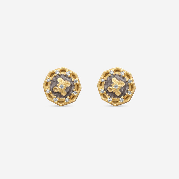 Armenta 18K Yellow Gold & Dusty Rose Enamel Diamond Stud Earrings 20632