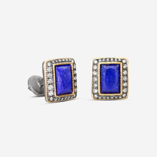 Armenta Romero 18K Yellow Gold & Blackened Sterling Silver Champagne Diamond & Lapis Lazuli Cufflinks 20713