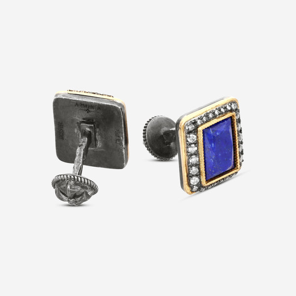 Armenta Romero 18K Yellow Gold & Blackened Sterling Silver Champagne Diamond & Lapis Lazuli Cufflinks 20713