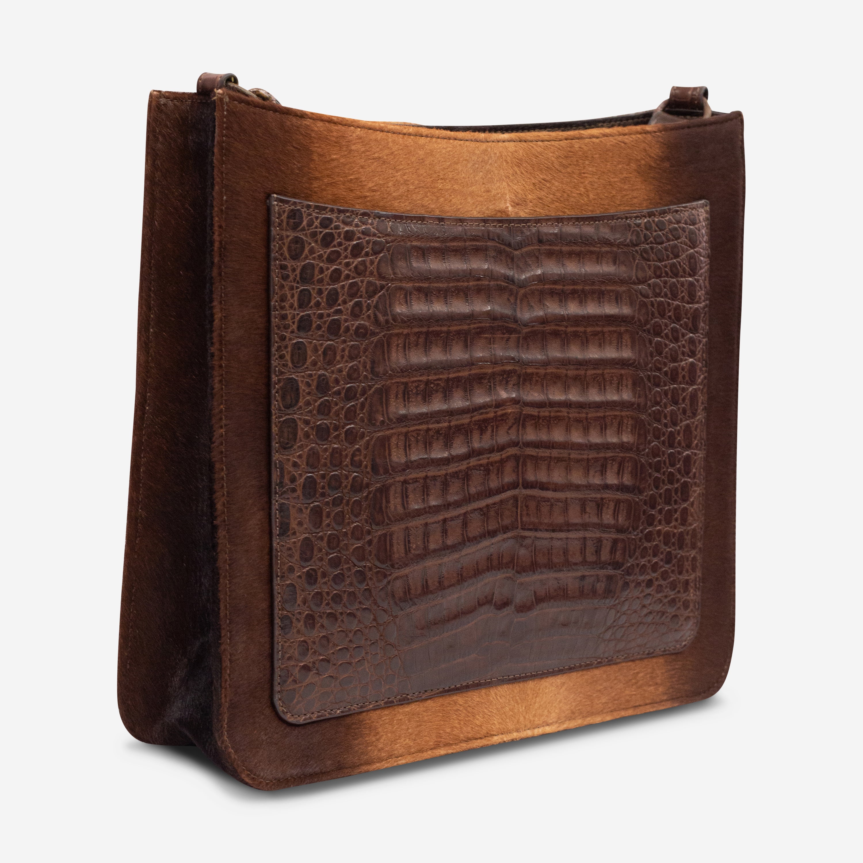 Armenta Brown Calf Leather Crossbody Saddle Bag 20735