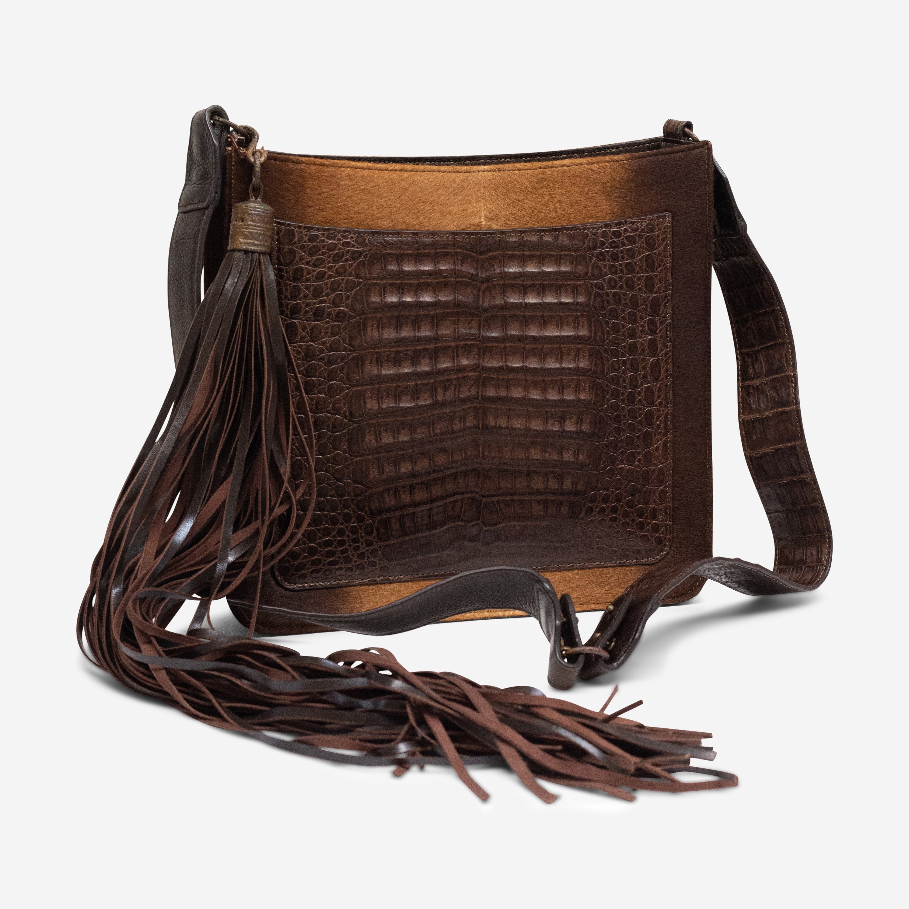 Armenta Brown Calf Leather Crossbody Saddle Bag 20735