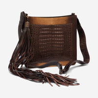 Armenta Brown Calf Leather Crossbody Saddle Bag 20735
