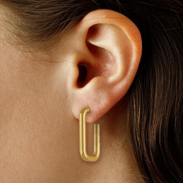 Ina Mar 14K Yellow Gold Small Rounded Rectangle J Hoop Earrings 21/3361