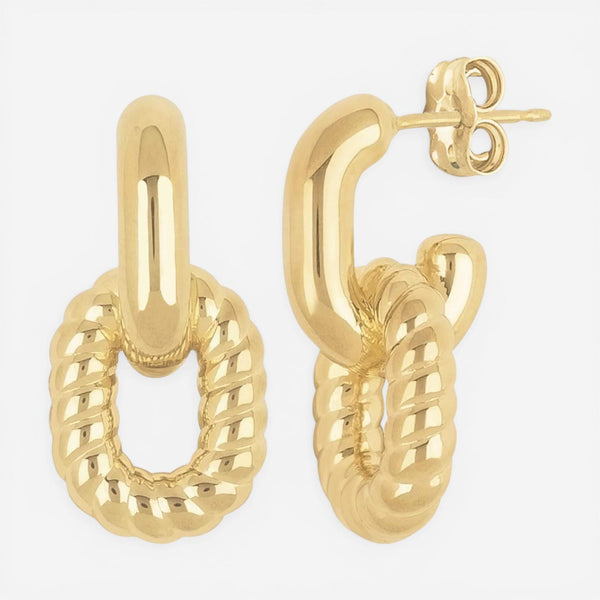 14K Yellow Gold Small Oval Double Link Twist Drop Earrings 21/3365 - THE SOLIST