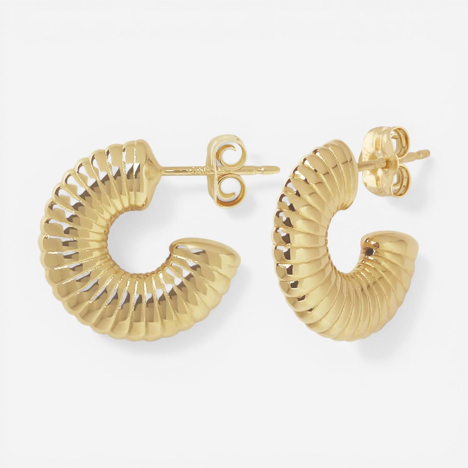 14K Yellow Gold Ribbed Hoop Earrings 21/3402