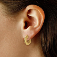14K Yellow Gold Ribbed Hoop Earrings 21/3402