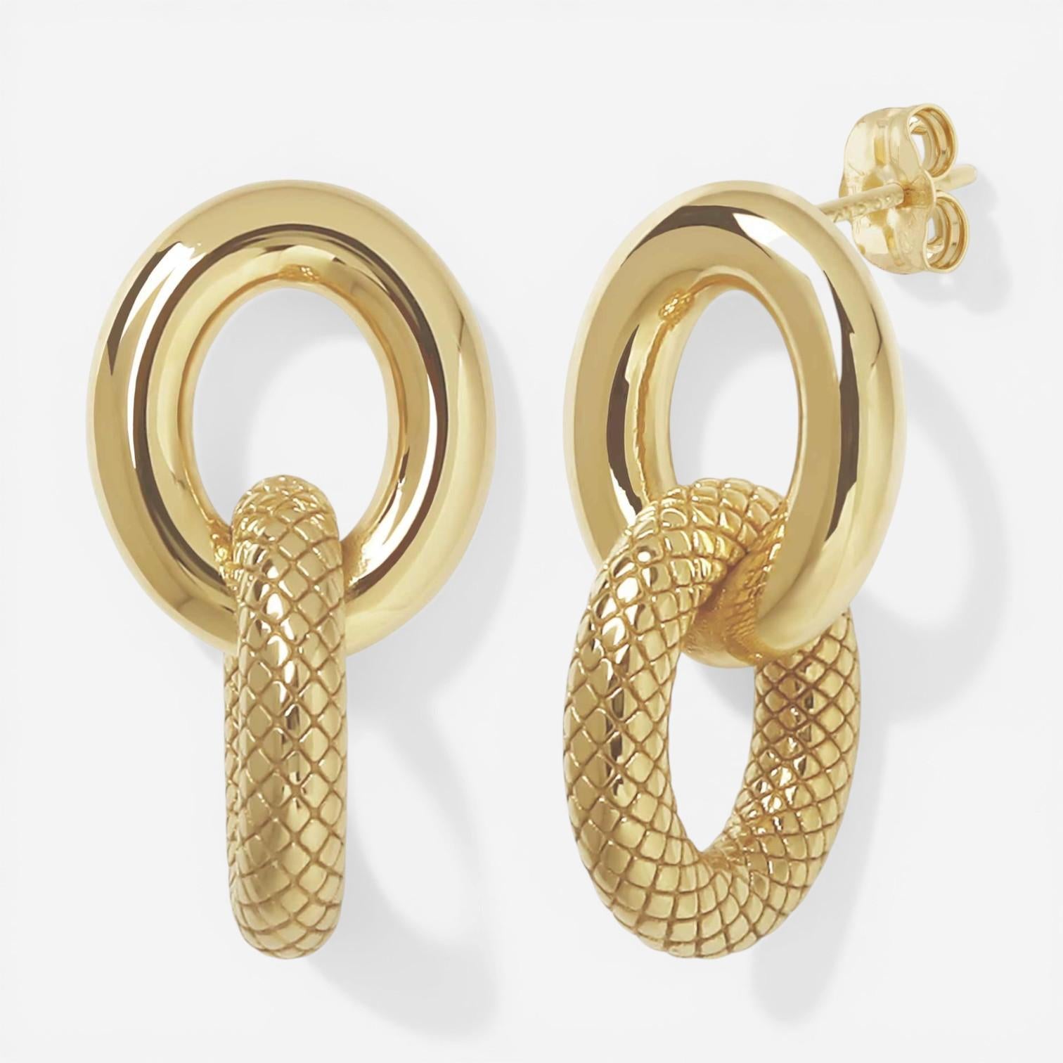 14K Yellow Gold Textured Chain Link Drop Earrings 21/3407-T - THE SOLIST