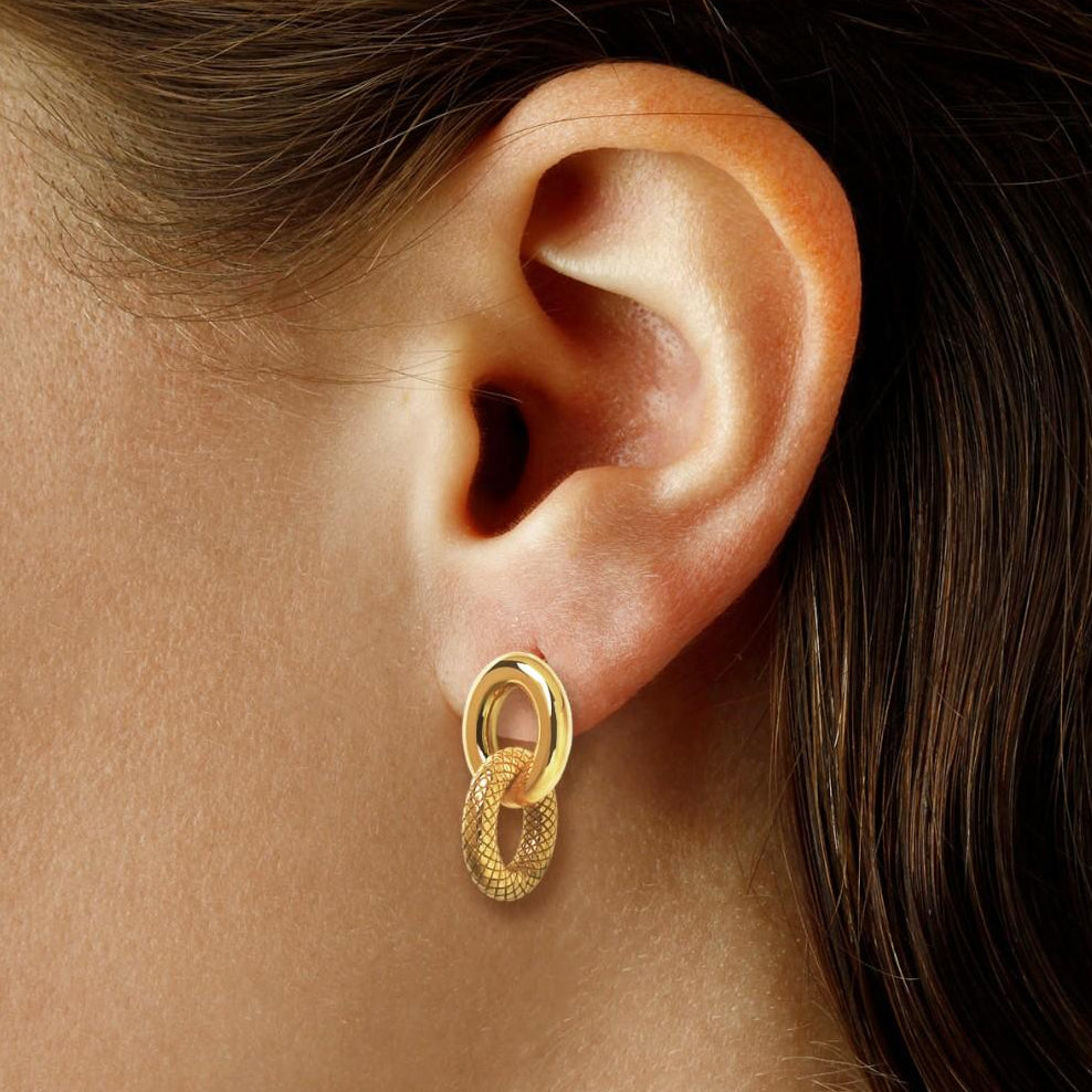 14K Yellow Gold Textured Chain Link Drop Earrings 21/3407-T - THE SOLIST