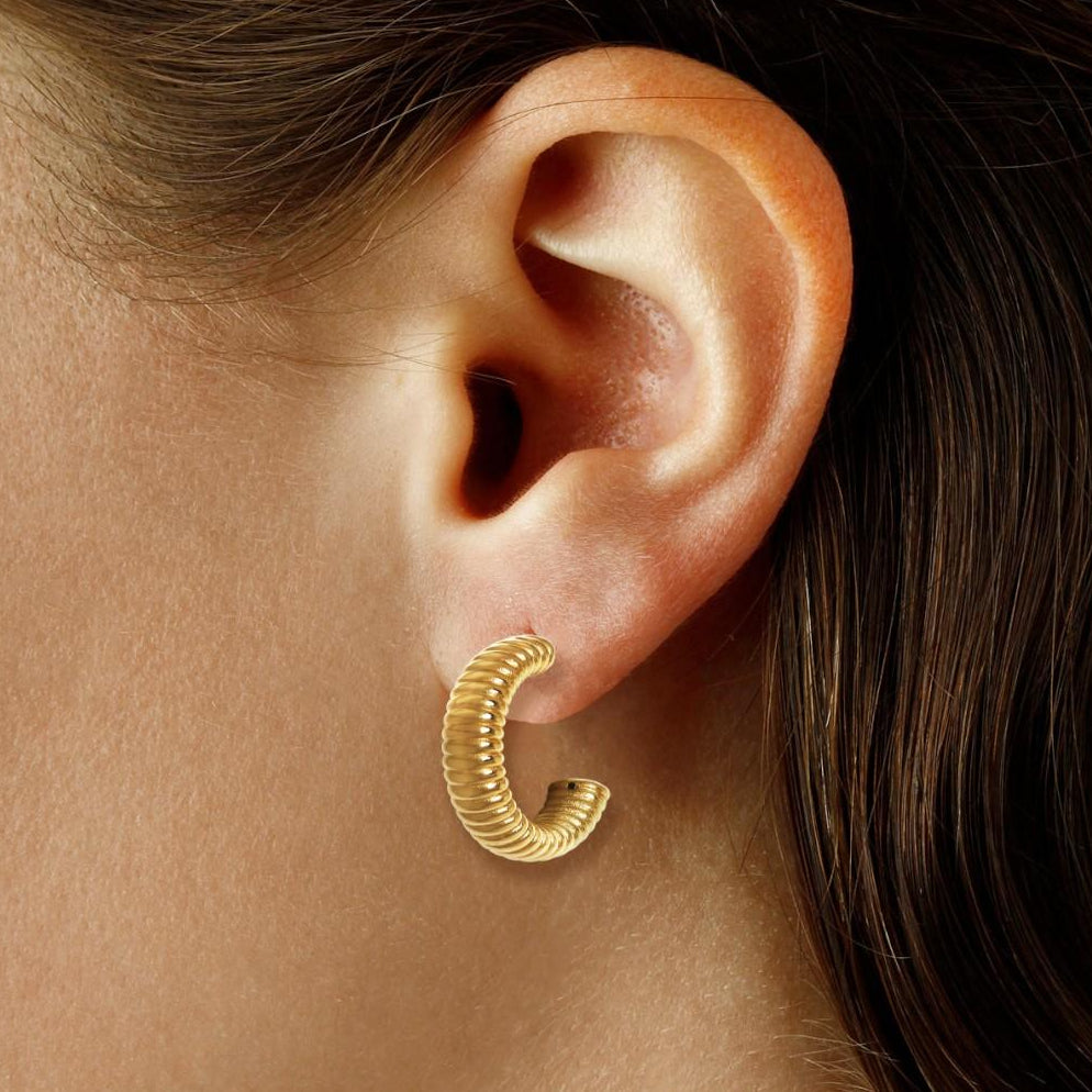 14K Yellow Gold Ribbed Hoop Earrings 21/3409