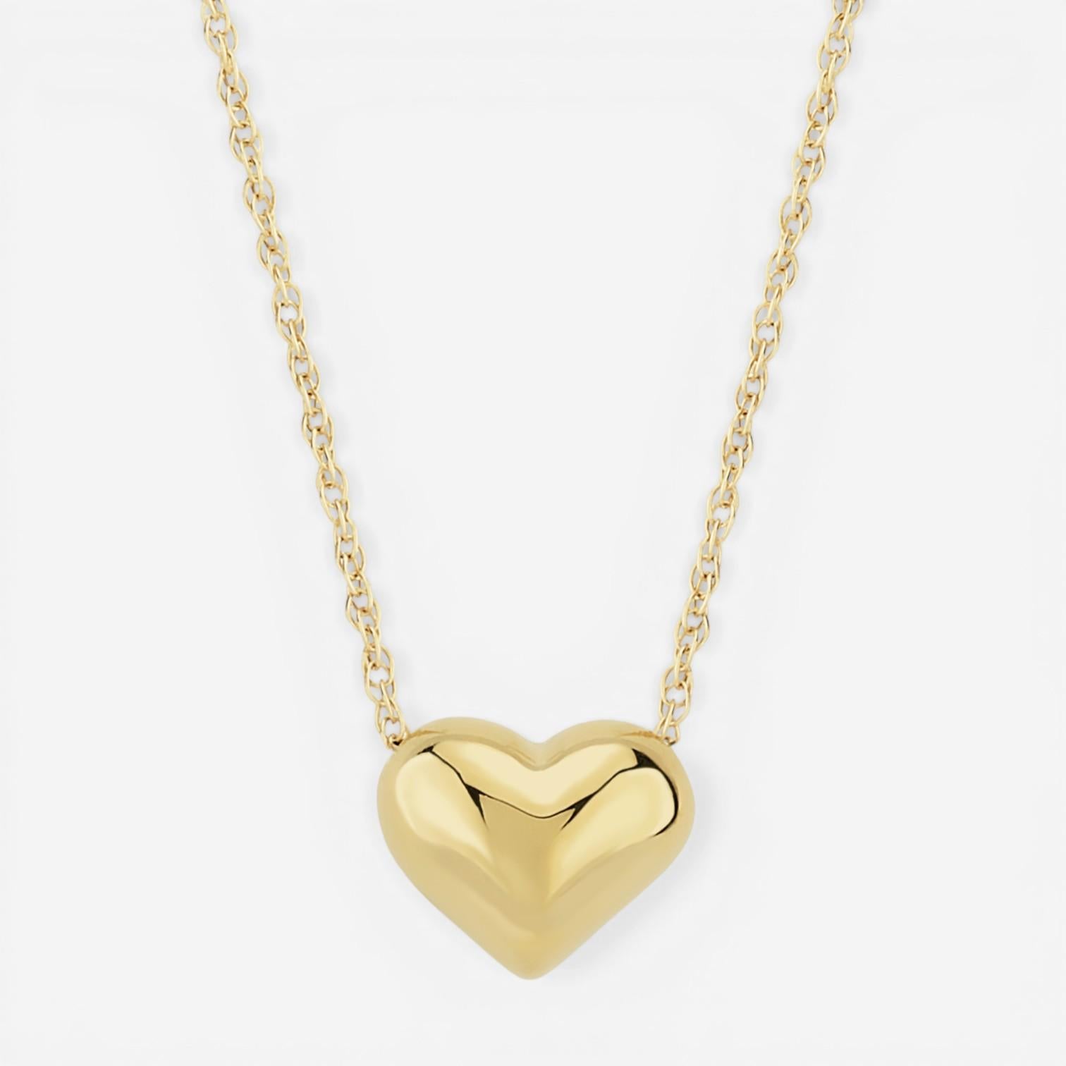 14K Yellow Gold Puffed Heart Pendant Necklace 21/606