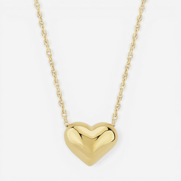 14K Yellow Gold Puffed Heart Pendant Necklace 21/606