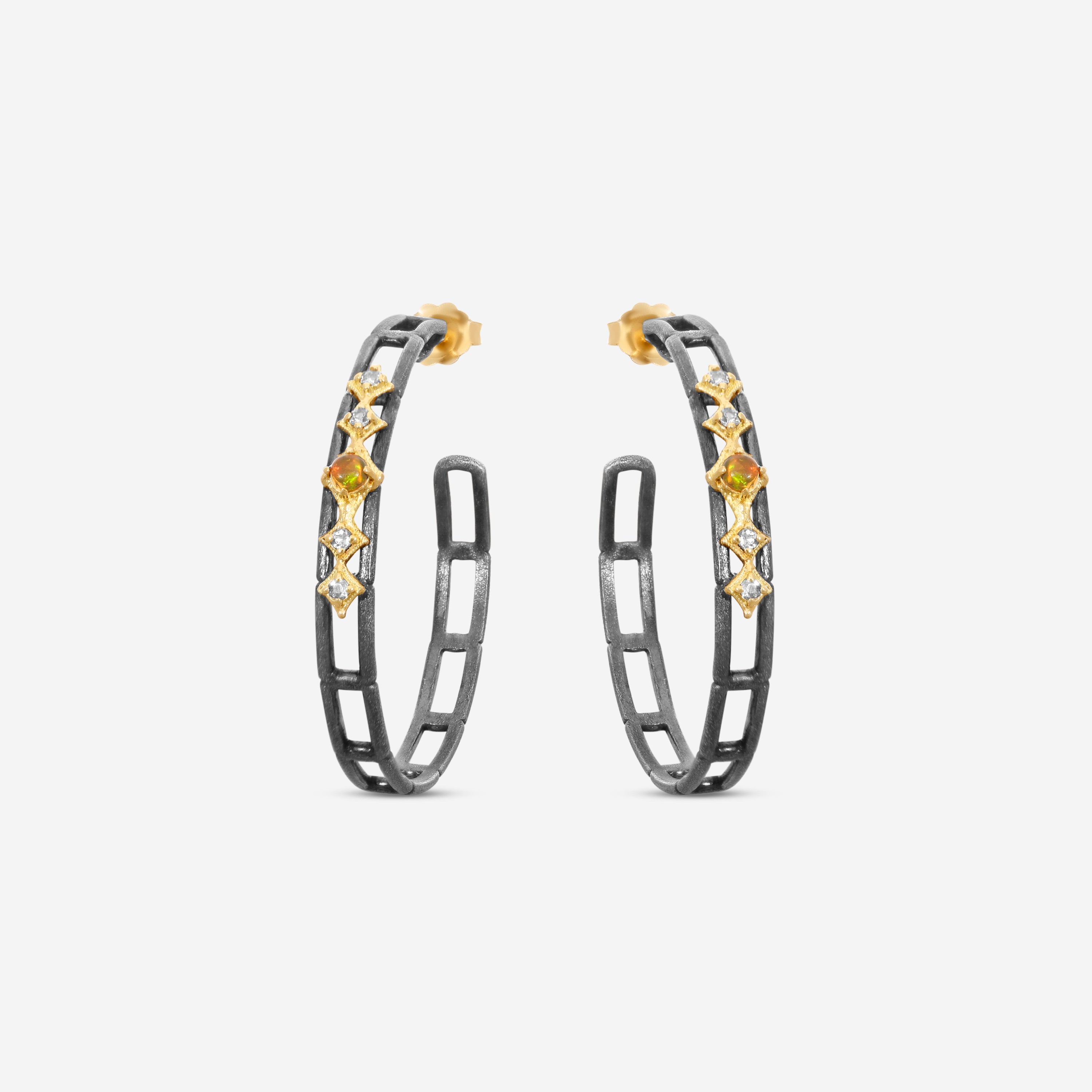 Armenta 18K Yellow Gold & Grey Sterling Silver Ethiopian Opal & Spinel Hoop Earrings 21064