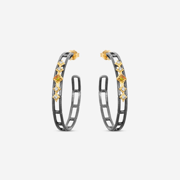Armenta 18K Yellow Gold & Grey Sterling Silver Ethiopian Opal & Spinel Hoop Earrings 21064