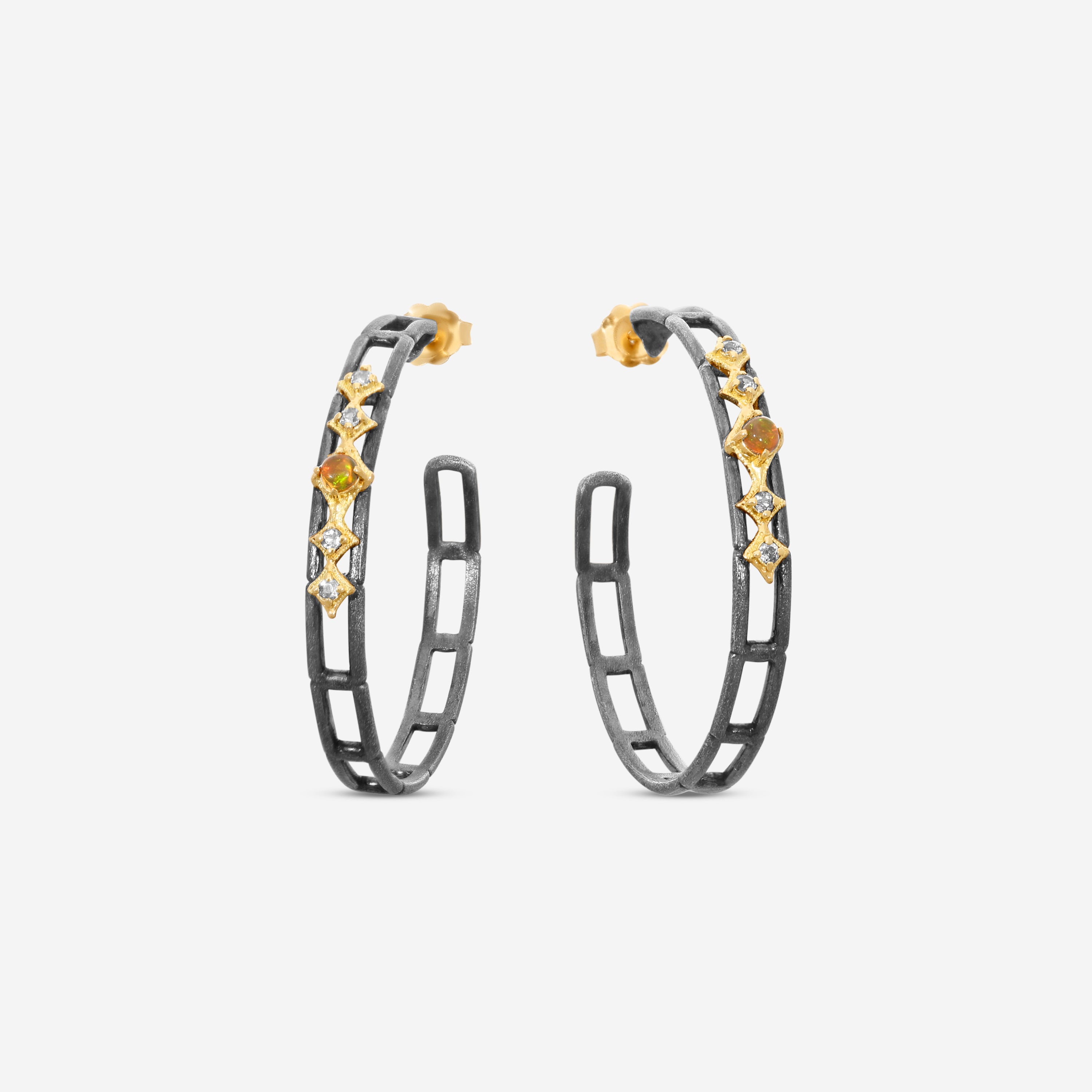 Armenta 18K Yellow Gold & Grey Sterling Silver Ethiopian Opal & Spinel Hoop Earrings 21064