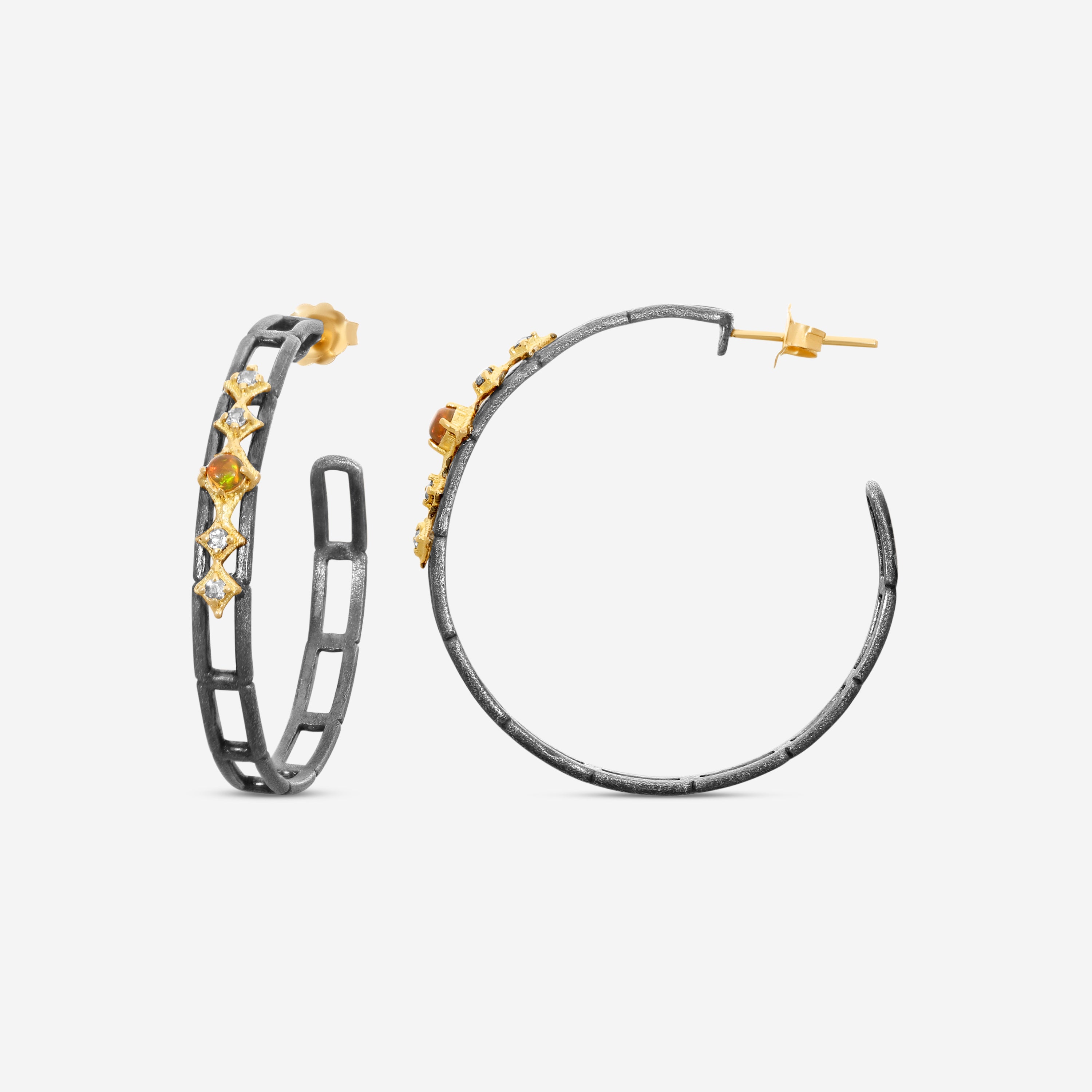 Armenta 18K Yellow Gold & Grey Sterling Silver Ethiopian Opal & Spinel Hoop Earrings 21064