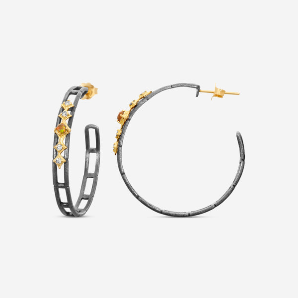 Armenta 18K Yellow Gold & Grey Sterling Silver Ethiopian Opal & Spinel Hoop Earrings 21064