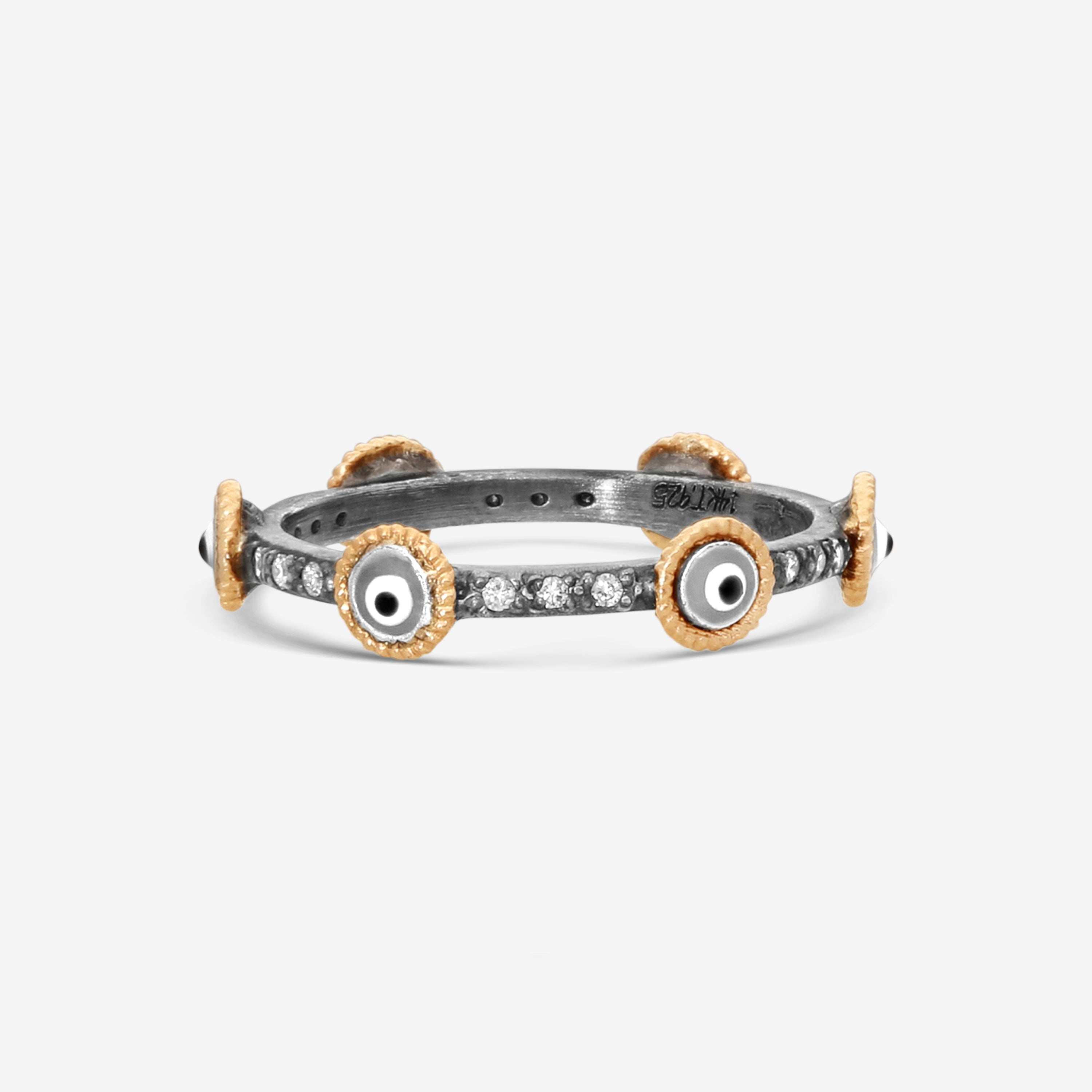 Armenta 14K Rose Gold Evil & Eye Enamel Champagne Diamond Stack Band Ring Sz. 6.5 21214