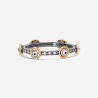 Armenta 14K Rose Gold Evil & Eye Enamel Champagne Diamond Stack Band Ring Sz. 6.5 21214