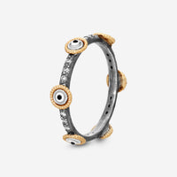Armenta 14K Rose Gold Evil & Eye Enamel Champagne Diamond Stack Band Ring Sz. 6.5 21214