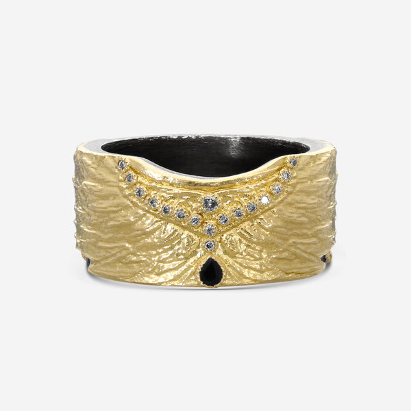 Armenta Romero 18K Yellow Gold & Grey Sterling Silver Diamond & Black Sapphire Ring Sz. 12.5 21318