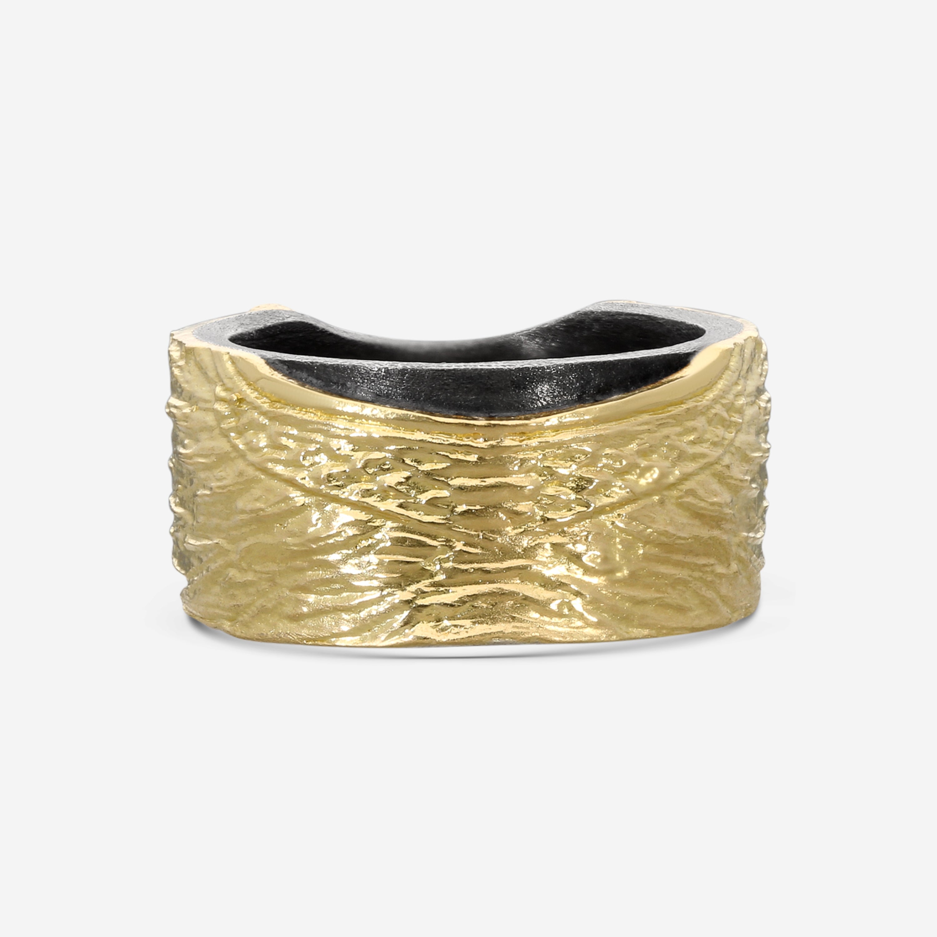 Armenta Romero 18K Yellow Gold & Grey Sterling Silver Diamond & Black Sapphire Ring Sz. 12.5 21318