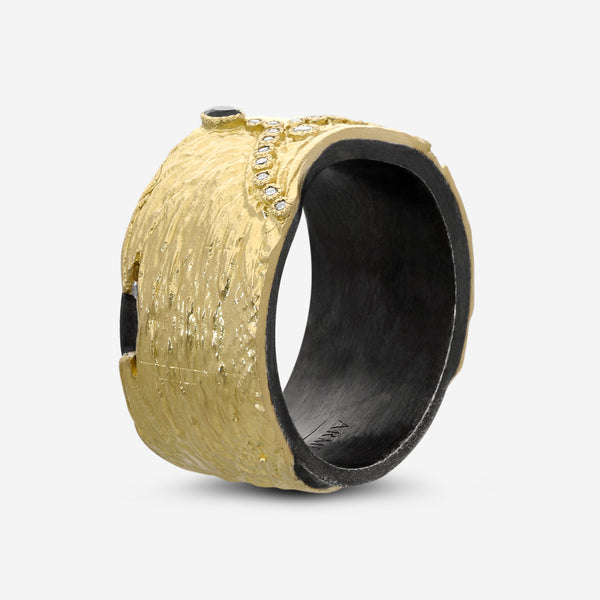 Armenta Romero 18K Yellow Gold & Grey Sterling Silver Diamond & Black Sapphire Ring Sz. 12.5 21318